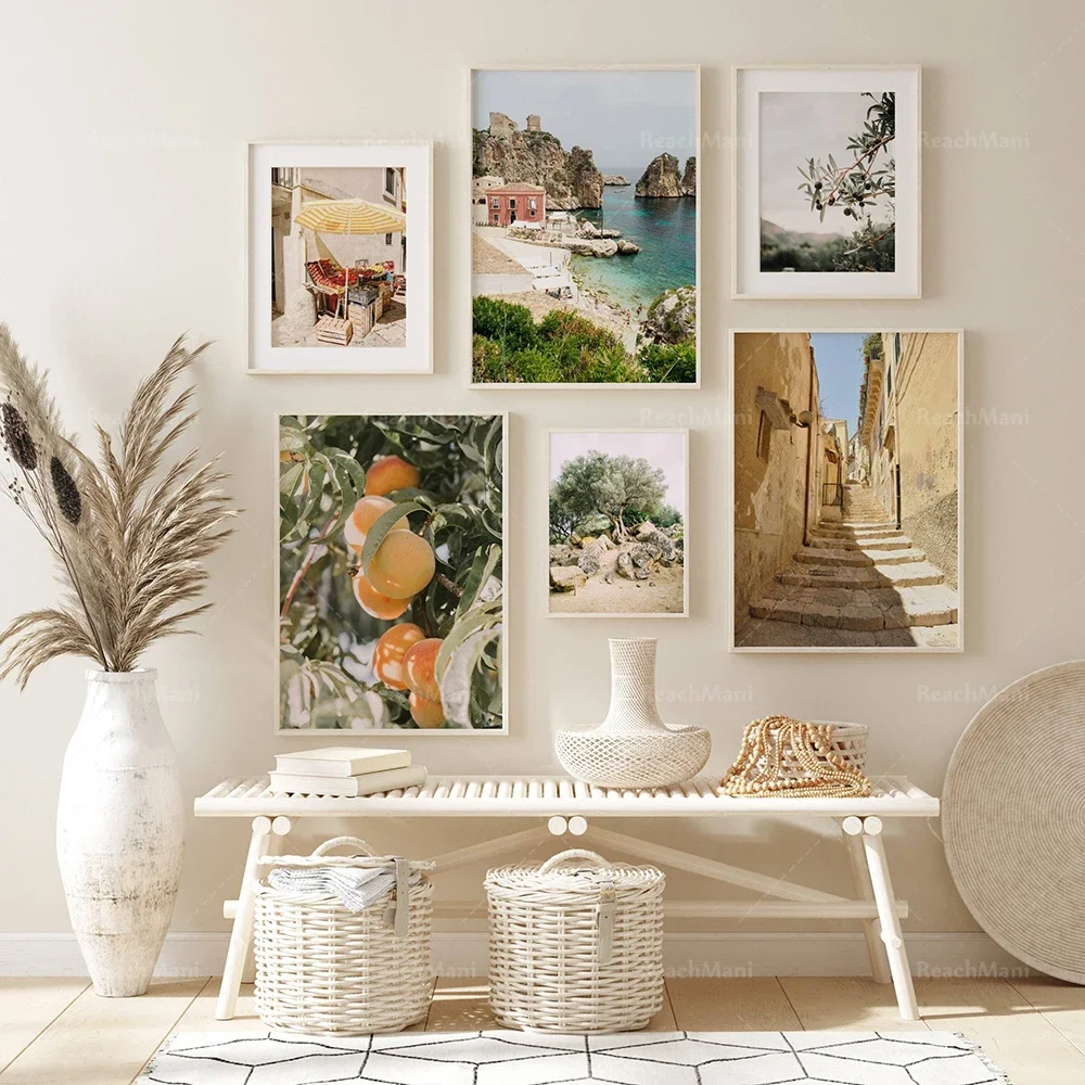 Resin Art Wall - Póster Mediterráneo de Sicilia con Paisaje