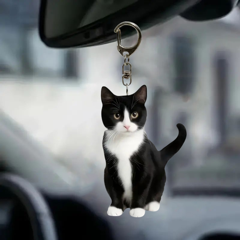LLavero de gato blanco y negro - Resin Art Keychain Design reseña y precio